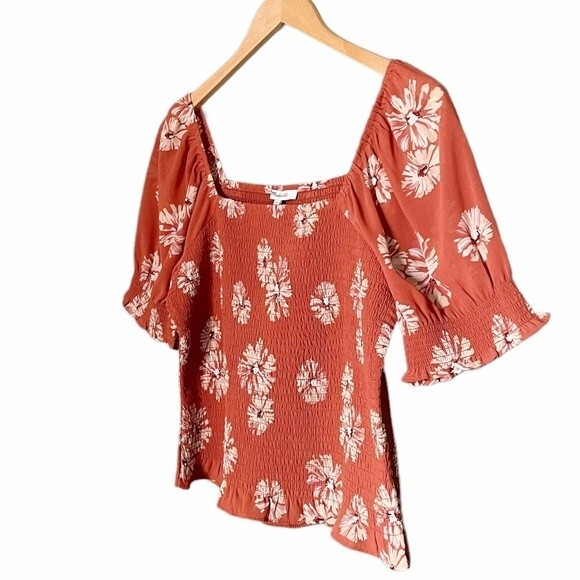 NWT Madewell Top Cottage Floral Puff Sleeve Smocked Blouse Rust Size Medium New - Picture 6 of 13